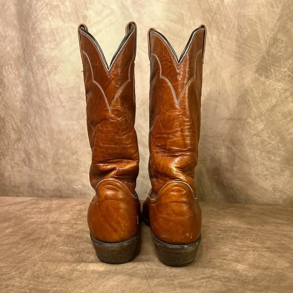Tony Lama 5084 Cowboy Boots Brown Leather Pointed Toe Vintage Western Rodeo 90s